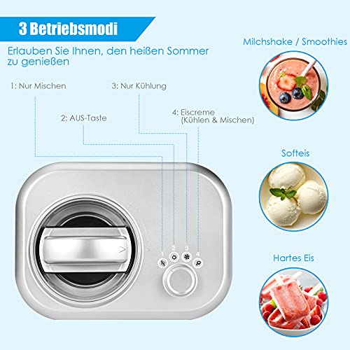 GOPLUS 1 L Eismaschine, Speiseeismaschine mit Automatisch Selbstkühlendem Kompressor 100 W & 3 Betriebsmodi… – Bild 4