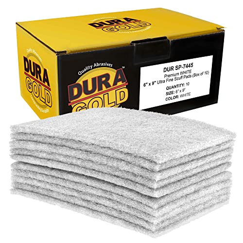 Dura-Gold Premium 6 x 9 White Light Duty Scuff Pads Box of 10 - Final Scuffing Scouring Cleaning Cleansing Surfaces Preparation - Automotive Paint Clearcoat Blending Auto Body Woodworking