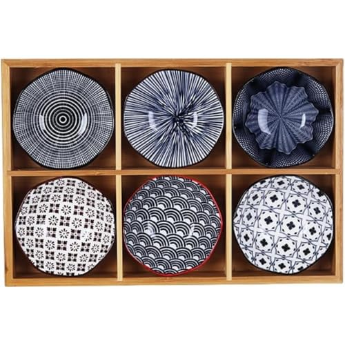 Vzqr 豆皿・小皿セット 竹製トレイ付き 仕切りで盛り付け自在 陶器/セラミック 調味料・ソース・前菜・ディップに最適 おしゃれ 和食器 食洗機/電子レンジ対応 ギフト・結婚祝い ホームパーティー・おもてなしに 小物収納/フルーツ/デザート/アイスクリー