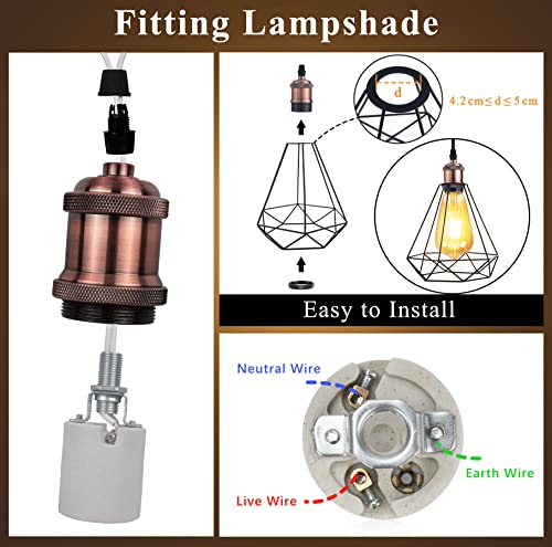 Dicuno E26 Edison Vintage Lamp Socket, Retro Pendant Lamp Holder, Light Sockets Replacement, Antique Look For Industrial, Decorative, Diy Lighting, 600℃ Heat Resistant, 6 Packs (Red Copper Color) #TOP3