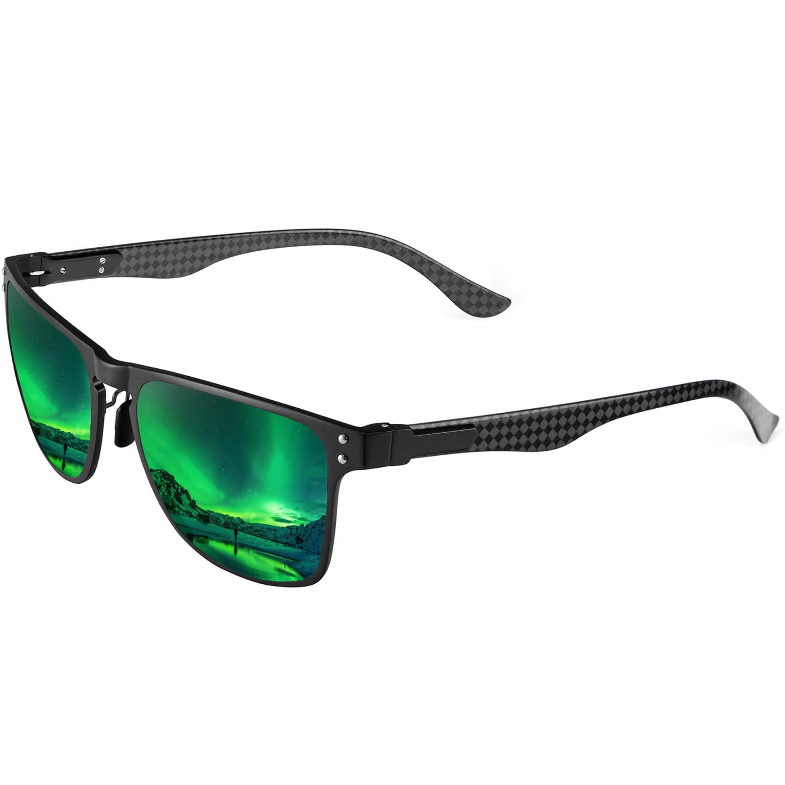 QALLYQALLY Mens Carbon Fiber Polarized Sunglasses Lightweight Rectangular Frame UV Protection Shady Sun Glasses for Driving