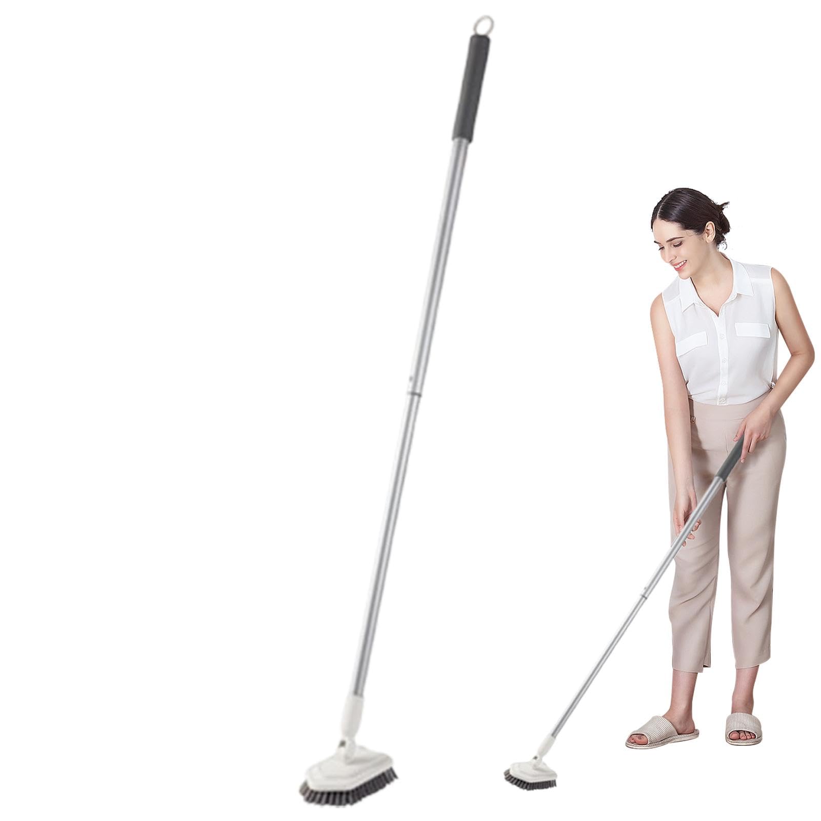 Cepillo para suelos de baño, cepillo para el hogar de mango largo | Cepillo de suelo ajustable con mango largo | Cepillo de limpieza telescópico antiarañazos para suelos resistente para p