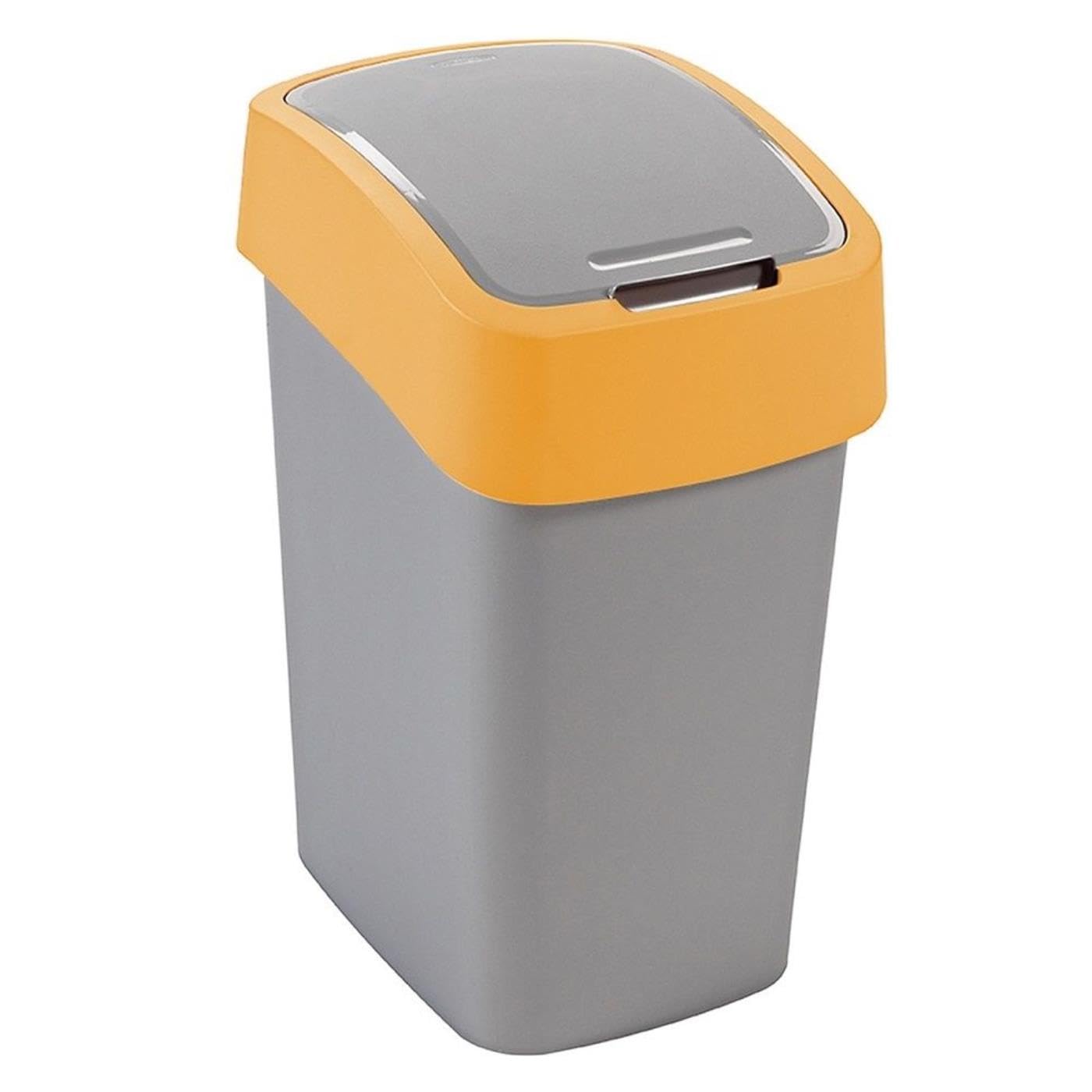 Curver flip bin 50 litre plastic swing top bin, silver/orange