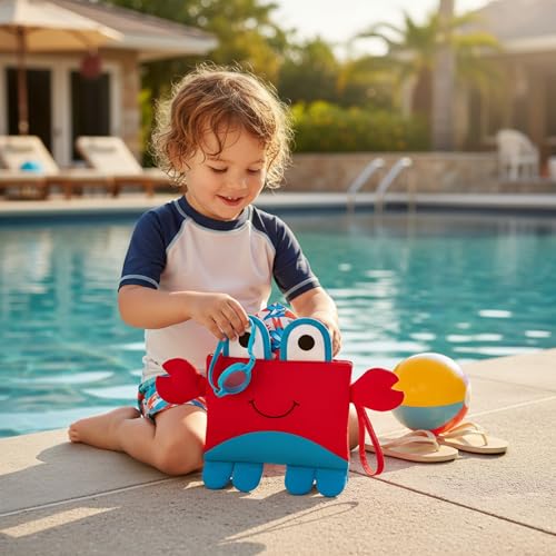 Image of Kids Swimming Bag | Crab Shape Pink-Blue Mini Travel Bag for Boys & Girls | Waterproof Preschool Nursery Tote with Wet Dry Separation | Clothes, Art, Dance, Swimming Class & Beach Storage