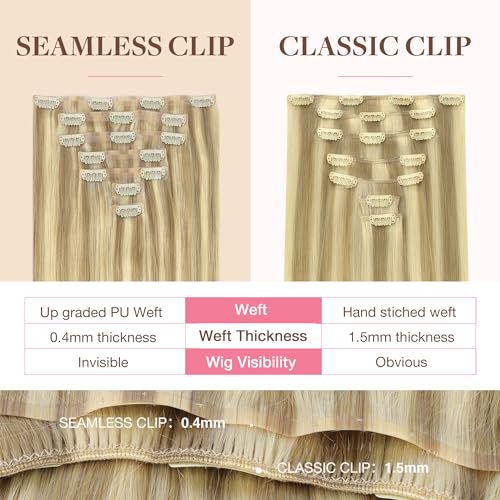 Image of GOO GOO Clip in Hair Extensions Real Human Hair, Remy Human Hair Extensions Clip ins for Women, Natural Human Hair, 24inch 160g 7Pcs, 16 /22 Light Blonde Highlighted Golden Blonde
