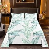 Abosbeet Palm Leaf Flat Sheet Set Twin Size Tropical Green Leaves Plant Print Jungle Botanical Bed S