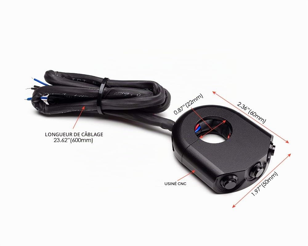 Lot de 3 interrupteurs momentanés pour guidon de moto en aluminium noir 22 mm