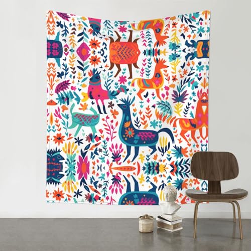 Tapisserie Otomi animaux mexicains 152x130 pour habiller un mur vide