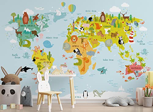 Murwall Kids Wallpaper Child World Map Wall Mural Cartoon Animals Wall Art Nursery Wall Decor Girls Boys Bedroom Baby Room Children Rooms #TOP12