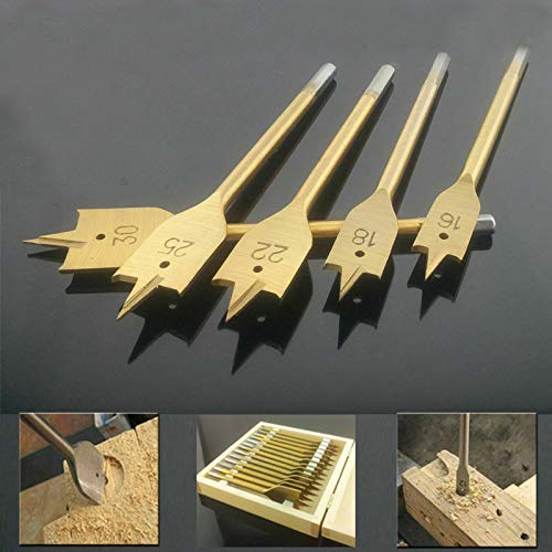 Lot de 13 forets à bois plats (6-35 mm) avec tige hexagonale de 6 mm + boîte à bois pour perceuses électriques, perceuses rechargeables