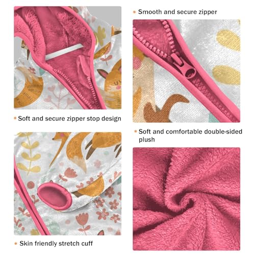 OTVEE Cute Foxes Flowers Kids Hoodie Jacket Fall Spring Full Zip Warm Outwear Coat3