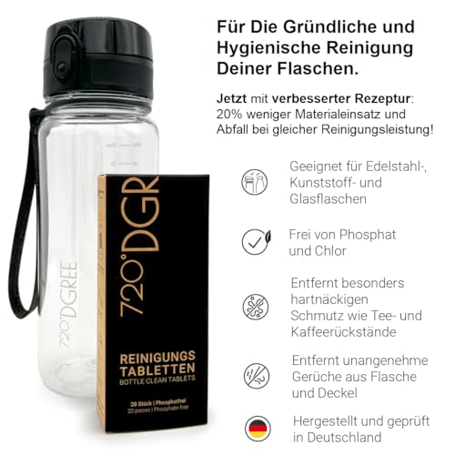 720°DGREE Reinigungstabletten für Trinkflaschen - 20 Tabs - Einfach Hygienische Anwendung - Entfernt Gerüche, Ablagerungen & reinigt all Deine Flaschen - Ideal für Kunststoff, Glas, Edelstahl, Alu 2