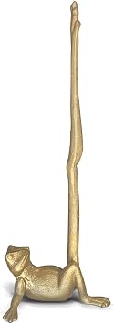 WallCharmers Gold Paper Towel Holder, Metal Toilet or Kitchen Paper Holder for Floor or Countertop, Gold Frog | 18.6 inch tall gold cast iron hand towel holder for kitchen countertop or bathroom with weighted base, no assembly