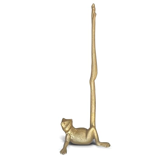 WallCharmers Gold Paper Towel Holder, Metal Toilet or Kitchen Paper Holder for Floor or Countertop, Gold Frog