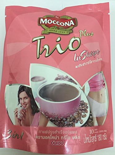 Moccona trio plus in shape with White kidney bean Extract 3 in 1 coffee Net weight 180g/10 sachets in a bag