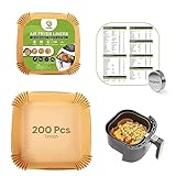 OZLINO 200 Pcs Air Fryer Liners Disposable - Parchment Paper Liners 7.9 inches- Perfect Airfryer Liners for Baking, Cooking, Roasting, and Microwave, With Fridge Magnet and Cooking Time Cheat Sheet