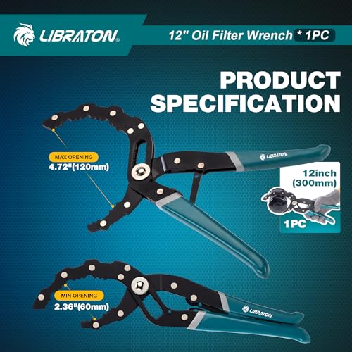 LIBRATON Ölfilter-Schlüssel, 30 CM (12-Zoll) Ölfilter-Werkzeug, Schnell Verstellbares Ölfilter-Zange mit Federstruktur (60-120mm Öffnung), Einhandbedienung, für Autos, Motorräder und LKWs