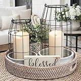 Rustic Farmhouse Lantern Decor Set of 2 - Stylish Decorative Lanterns for Your Living Room, Fireplace Mantle or Kitchen Dining Table - Modern Indoor/Outdoor Coffee Table Decor for Your Entire Home