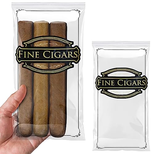 APQ Supply Clear Printed Fine Cigars Cigar Bags Plastic 5 x 10 Inches. 100 Pack Reclosable Zipper Bags for Cigars. Polyethylene Cigar Travel Bag 2 Mil. Small Plastic Baggies for Tobacco Products