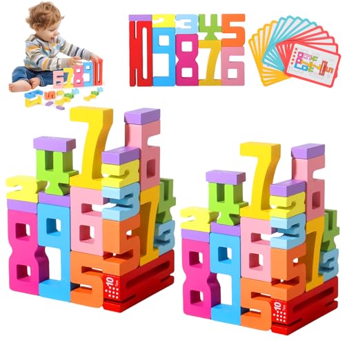 xinrongda Number Blocks, blocos de construção para crianças, blocos de construção de madeira com números de 1 a 10, constrói e aprende, brinquedos sensoriais para o autismo, brinquedos para meninos e