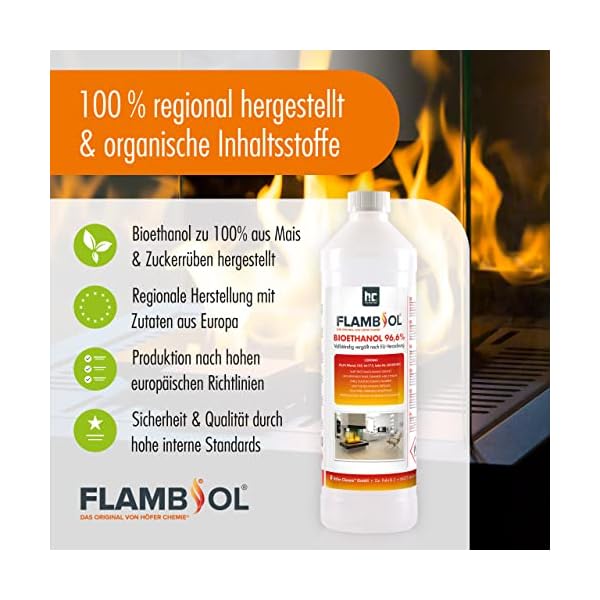 Höfer Chemie 2 x 10 L (20 Liter) FLAMBIOL® Bioethanol 96,6% Premium für Ethanol Kamin, Ethanol Feuerstelle, Ethanol… – Bild 3