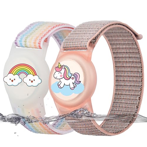 La Mejor Selección de Fundas para Niño comprados en linea. 50 JIEYOUTA 2 Pulsera AirTag para niños, Funda Protectora para Apple AirTag, con Cierre de Velcro en Nylon Trenzado y Diseños Encantadores de Dibujos Animados, Perfectas para Niños
