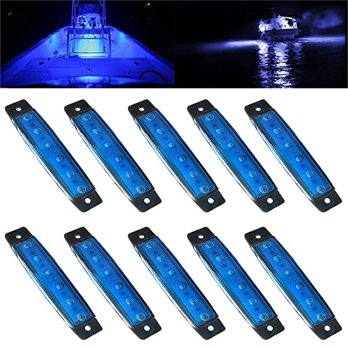10PCS Blue 6 LED Marine Boat Lights 12V Cockpit Navigation Lighting Waterproof Boat Interior Lights Deck Courtesy Light Navigation Lights for Yacht Fishing Sailboat Kayak Pontoon Boat