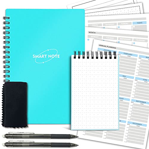 Smart Wiederverwendbarers Planer löschbares Notizbuch-Set, A5 Undatierter Wochenplaner Workout Fusion Notizblock & A7 Mini Notebook Wasserdichte digitale Taschen Notizbücher mit 2 Stiften(Hellblau) Cover