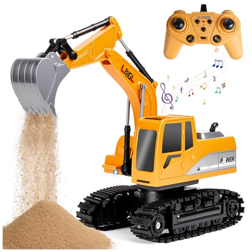 Remote Control Excavator Toy for Boys Kids, 1:24 RC Construction Vehicles with Metal Shovel, Realistic Lights & Sounds, Best Christmas | Birthday Gift for Boys & Girls 3-5 4-7 8-12 12+ Year Old Kids