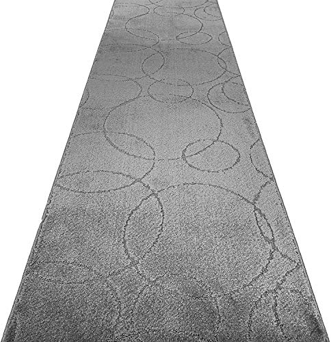 Custom Size Runner Rug Carpet For Hallway Entryway, Slip Resistant Rubber Backed 27 Inch Wide X Your Choice Of Length Circles Grey, 27 Inch X 9 Feet, Sold And Priced Per Foot #TOP3