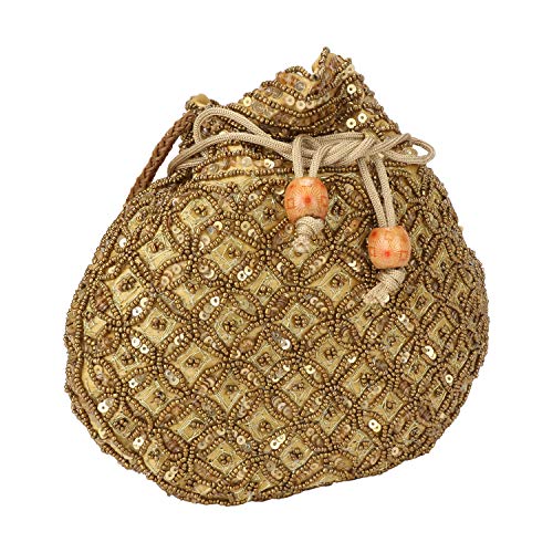 Indian Sequence Potli Bag For Women, Wedding Purse/Jewelry Purse For Women (Base Color- Golden) #TOP1