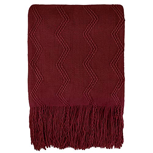 Pavilia Knitted Throw Blanket Fringe Dark Red Wine Burgundy | Decorative Tassel Boho Farmhouse Decor Couch Bed Sofa Fall Outdoor | Woven Textured Afghan Soft Lightweight Cozy Warm Acrylic 50X60 #TOP2