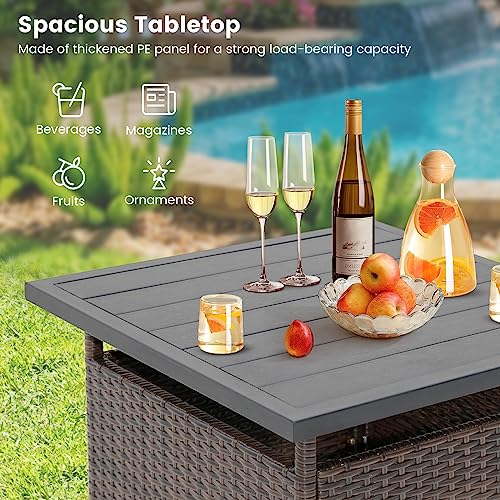 Happygrill Patio Umbrella Table Stand, Outdoor Side Table With Umbrella Hole, Pe Wicker Frame, Rattan Bistro Table, Umbrella Table Base For Patio Garden Deck Poolside #TOP4