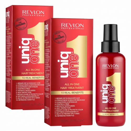 REVLON PROFESSIONAL UniqOne Protector Térmico Pelo, Tratamiento Hidratante para Cabello en Spray sin Aclarado, Fragancia Classic - 150 ml (Paquete de 2)