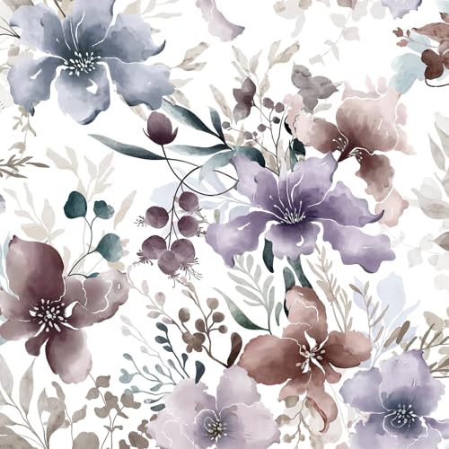 GloryTik Floral Wallpaper Purple Peel and Stick Wallpaper Boho Contact Paper Removable Self Adhesive Wall Paper for Bedroom Bathroom Cabinets Decor Vinyl 17.3"X197"