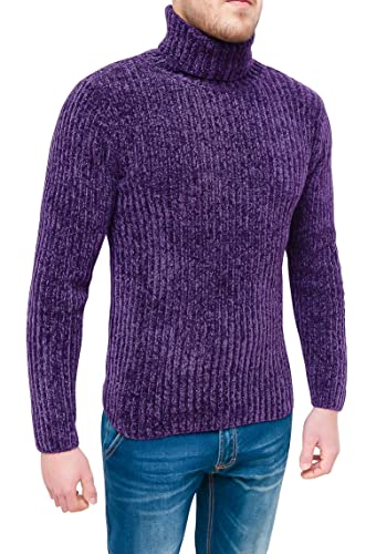 Pull col roulé pour homme chaud pull d'hiver en chenille aubergine S