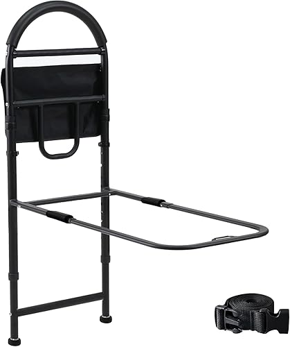 Rieles de cama aprobados por ASTM para adultos mayores, capacidad de peso de 330 libras, mango antideslizante ajustable en altura con correa de