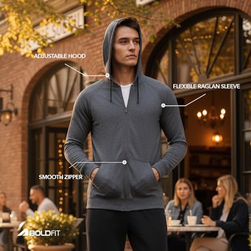 Image of Boldfit Sweatshirt for Man Zipper Hoodies Jackets for Men Stylish Hoodies Man Winter Wear Pullover Casual Sweat Shirt Travel Office Outdoor Cotton Blend with Pockets Full Zipper - Black