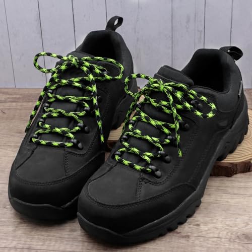 DELELE 2 Pair Round Wave Shape Non Slip Heavy Duty and Durable Outdoor Climbing Shoelaces Black&Fluorescent Green Hiking Shoe Laces Shoestrings-79 inch
