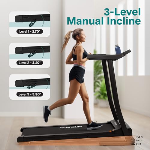 Image of SereneLife Treadmill with Incline & Handle Bars | Compact Portable Walking Pad & Treadmill for Home /Apartment | Wide Running Belt 40 inch x 16 inch | Includes Workout Trainer Program with Bluetooth App