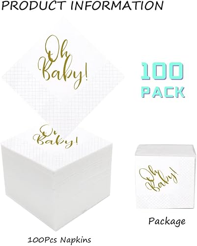 Miniatura 2 de Geloar Oh Baby - Servilletas de cóctel para baby shower paquete de 100 servilletas desechables de papel Oh Baby a granel para baby shower decoración