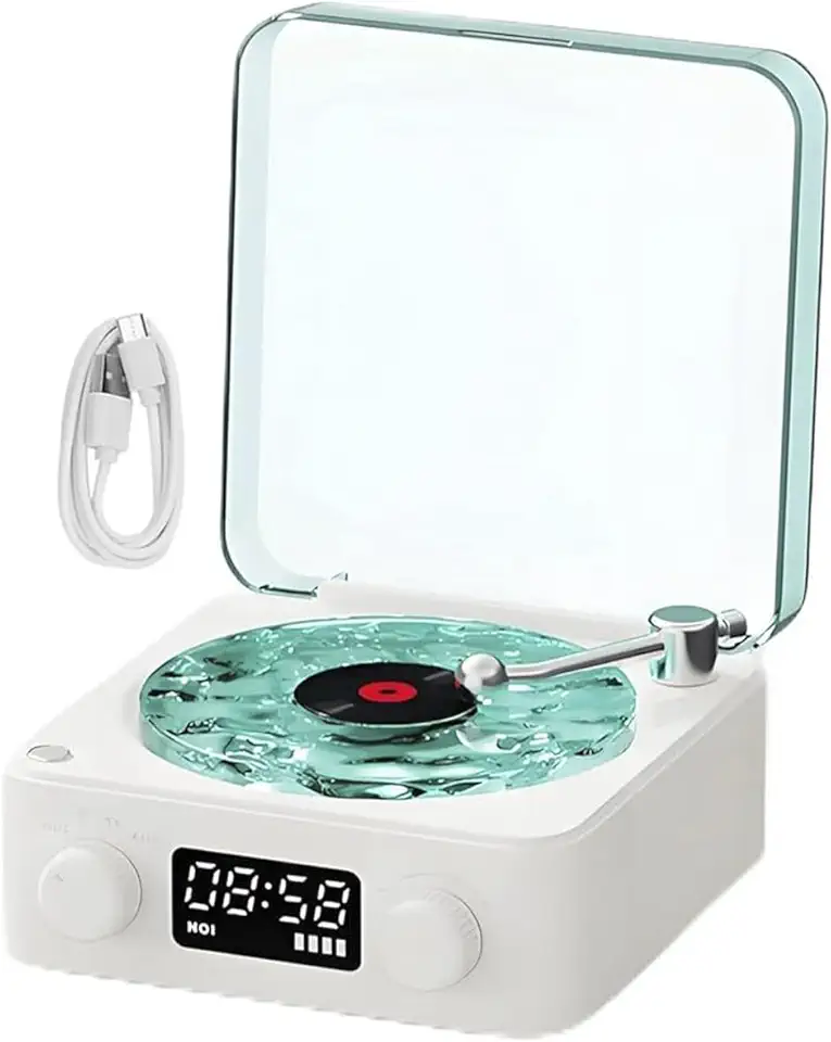 Caixa de Som Toca Disco Vitrola Vinil Bluetooth Cartao Tf Usb Recarregavel Luminaria Musica Led Colorido Iluminaçao Decoraçao Vintage Retro Alto Falante Decorativo Multiuso