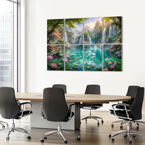 8 Paneles Acústicos de Arte Absorbentes de Sonido Serene Waterfall Swan Landscape Greenery Lotus Flowers Decorativos Autoadhesivos para Estudios de Grabación Oficina 48"x32" miniatura 7