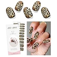 JMEOWIO Gel Nail Stickers Leopard Print Semi Cured Gel Nail Strips Wraps UV/LED Nails Art Design Decoration Accessories