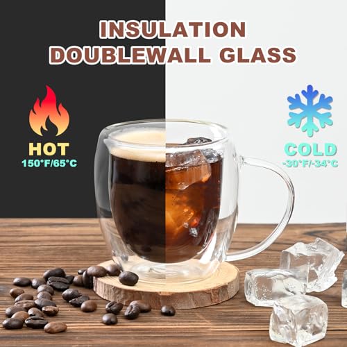 Double Walled Glass Espresso Cups Set of 2 - 5 oz Clear Insulated Mugs