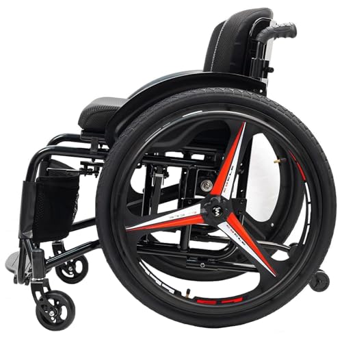 HNBYLMM Silla de Ruedas Deportiva para Adultos, Silla de Ruedas Ligera de Aluminio, Capacidad de Carga de 100 kg, reposapiés y Altura del Asiento Ajustables, con Doble Freno y Ruedas antivuelco S