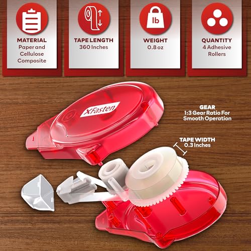 XFasten Adhesive Roller for Scrapbooking, 8mm x 30ft 4-Pack Double Sided Glue Tape Roller, Scrapbook Supplies for Adults, Photo Tape for Scrapbooking