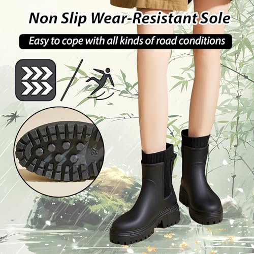 AONETIGER Gummistiefel Damen Regenschuhe Wasserdicht Halbhoch Segelstiefel rutschfest Regenstiefel Bequem Chelsea Boots Mode Gartenschuhe (926 Schwarz,40EU)