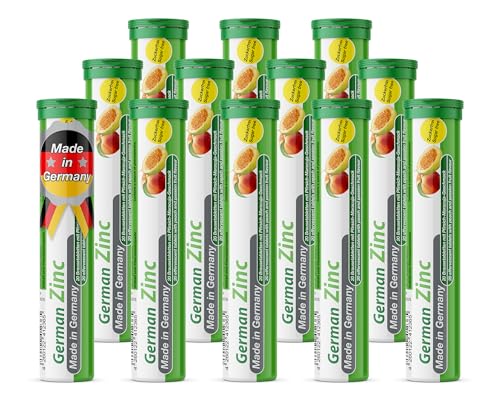 Comprimidos efervescentes de zinc 12x20 = 240 uds. Sabor melocotón y maracuyá – 5 mg de zinc sin azúcar – T&D Pharma German Zinc – Made in Germany