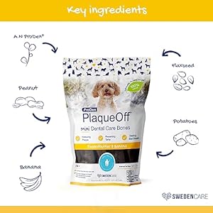 Proden PlaqueOff Sytem Mini Dental Care Bones – Peanut Butter Banana – 12 oz, Brown